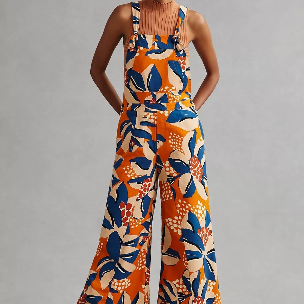 Anthropologie FARM Rio Deep V-Neck Wide-Leg Jumpsuit